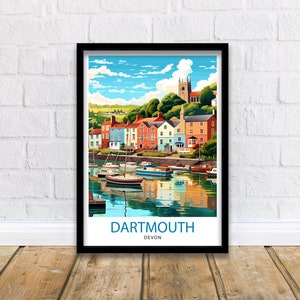 Dartmouth Harbour Travel Print  Dartmouth Wall Decor Dartmouth Poster UK Travel Prints Dartmouth Art Print Dartmouth Illustration Dartmouth