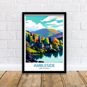 Ambleside Lake District Travel Print  Lake District Wall Decor Ambleside Home Living Decor Ambleside Illustration Travel Poster