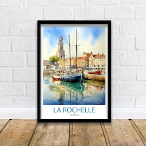 La Rochelle Travel Print  La Rochelle Wall Decor France Illustration Travel Poster Gift for La Rochelle Home Decor