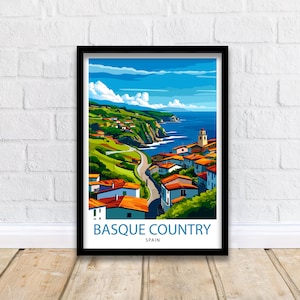 Pays basque, Espagne, art paysage basque, affiche, culture euskadi, décoration murale, nord de l'Espagne, paysage, patrimoine, illustration