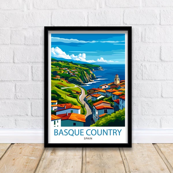 Basque Country Spain Art Basque Landscape Poster Euskadi Culture Wall Decor Northern Spain Scenery Heritage Illustration