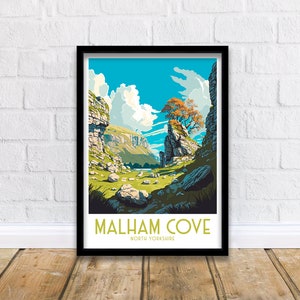 Malham Cove Travel Print , Malham Wall Decor, Yorkshire Dales Home Living Decor, Malham Illustration, Travel Poster Gift For Malham, England