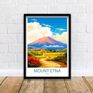 Mount Etna Sicily Travel Print  Mount Etna Wall Decor Mount Etna Poster Sicily Travel Prints Mount Etna Art Print Mount Etna Illustration
