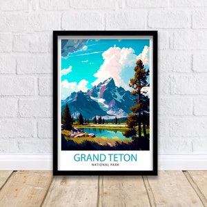 Grand Teton National Park Travel Print| Mountain Wall Art Wyoming Home Decor Nature Poster | Adventure Gift