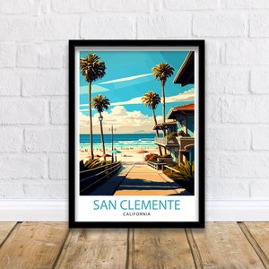 San Clemente California Travel Print| Beach Wall Art Decor San Clemente Pier Home Living Decor California Illustration Travel Poster Gift