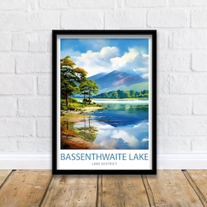 Bassenthwaite Lake Lake District Travel Print  Lake District Wall Decor Lake District Home Living Decor Lake District Illustration