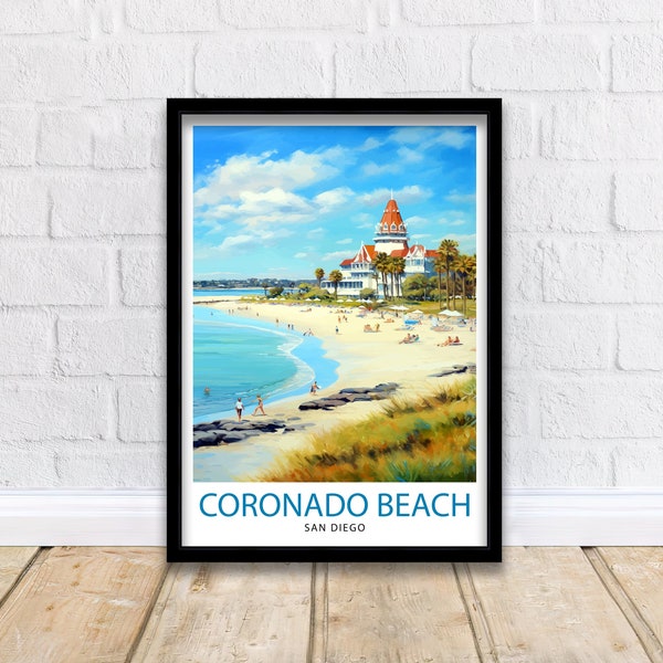 Coronado Beach California Travel Poster Sandy Shores Art Pacific Ocean View Print San Diego Coastline Wall Decor Seaside Escape Illustration