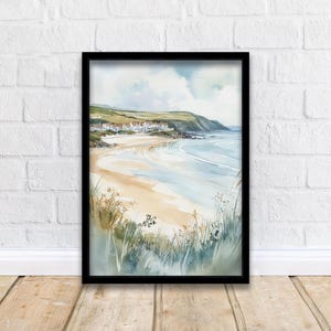 Woolacombe Watercolor Painting North Devon Beach Art Woolacombe Print Scenic Seaside Decor