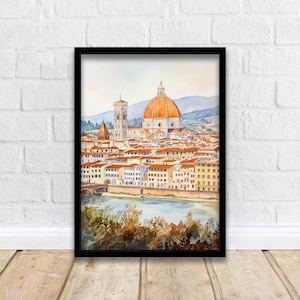 Florence Watercolor Painting Italian City Art Florence Print Scenic Tuscan Decor