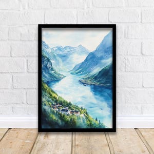 Geiranger Norway Watercolor Painting Scenic Fjord Art Geiranger Print Norway Landscape Decor