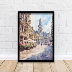 Brussels Watercolor Painting Belgium City Art Brussels Print Scenic European Decor