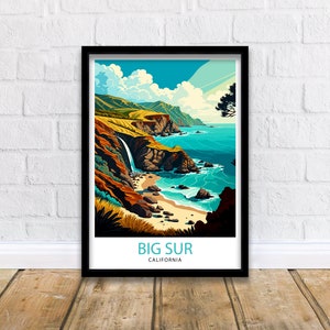 Big Sur Kalifornien Reisedruck | Big Sur Wand Kunst Big Sur Wohnkultur Kalifornien Küstenlandschaft Illustration Reise Poster Geschenk