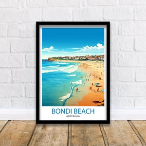 Bondi Beach Australia Travel Print  Coastal Wall Decor Bondi Beach Poster Australian Beach Prints Beach Art Print Surfing Illustration Beach