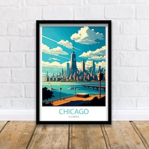 Reisafdruk Chicago| Chicago Wall Art Chicago Skyline Decor Illinois Travel Poster Chicago Cityscape Art Chicago Gift Chicago Home Decor