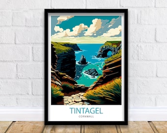 Tintagel Cornwall Travel Print  Tintagel Wall Art Tintagel Home Decor Cornwall Illustration Travel Poster Gift For Cornwall UK Home Decor