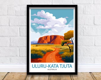 Uluru Kata Tjuta Australia Travel Print  Outback Wall Decor Australian Landscape Poster Aboriginal Art Print Red Center Travel Prints