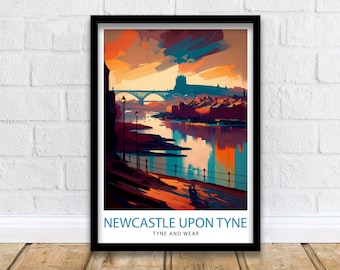 Newcastle upon Tyne Travel Print  Newcastle Wall Decor Newcastle Poster England Travel Prints Newcastle Art Print Newcastle Illustration