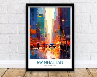 Manhattan New York City Travel Print| Manhattan Wall Decor Manhattan Poster NYC Travel Prints Manhattan Art Print Manhattan Illustration