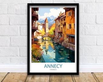 Annecy France Travel Print  Annecy Wall Decor Annecy Poster French Travel Prints Annecy Art Print Annecy Illustration Annecy Wall Art