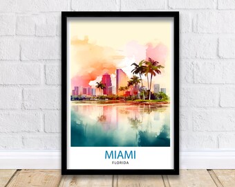 Miami Florida Reisedruck | Miami Wanddekor Miami Haus Wohndekor Miami Florida Illustration Reise Poster Geschenk für Miami Florida Haus