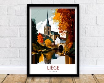 Liege Belgium Travel Print  Wall Decor, Home Living Decor Liege Illustration Travel Poster, Belgium Gift Home