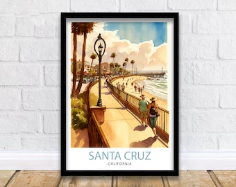 Santa Cruz California Travel Print  Wall Art, Home Decor Santa Cruz Illustration Travel Poster Gift for Santa Cruz California Home Decor