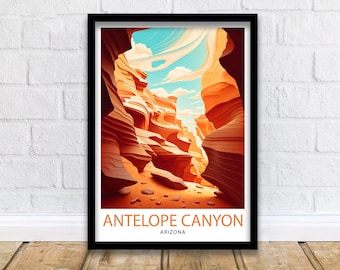 Antelope Canyon Arizona Travel Print| Wall Art Decor Antelope Canyon Illustration Travel Poster Gift for Arizona Lovers Home Living Decor
