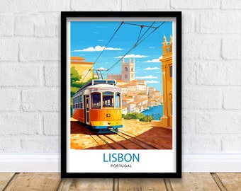Impresión de viaje a Lisboa, Portugal, decoración de pared de Lisboa, póster de Lisboa, impresiones de viaje a Portugal, impresión artística de Lisboa, ilustración de Lisboa, arte de pared de Lisboa
