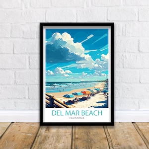 Del Mar Beach California Travel Print| Del Mar Wall Decor California Coastal Art Print Del Mar Home Living Decor Del Mar Beach Illustration