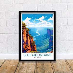 Blue Mountains Australia Travel Print  Blue Mountains Wall Decor Australian Landscape Poster Nature Travel Prints Blue Mountains Art Print