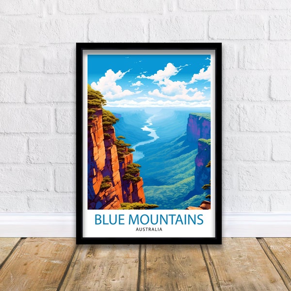 Blue Mountains Australia Travel Print  Blue Mountains Wall Decor Australian Landscape Poster Nature Travel Prints Blue Mountains Art Print