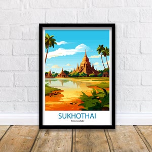 Sukhothai Thailand Travel Print  Sukhothai Wall Decor Sukhothai Poster Thailand Travel Prints Sukhothai Art Print Sukhothai Illustration