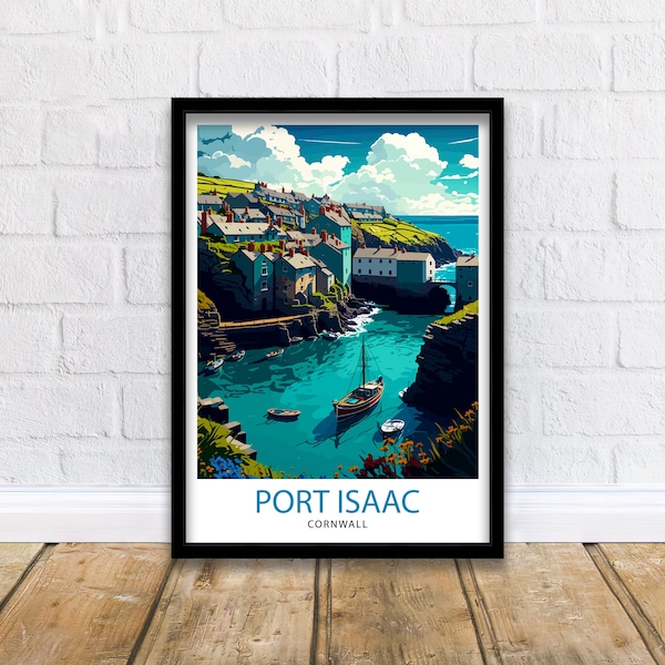 Port Isaac Cornwall Travel Print  Coastal Wall Decor Port Isaac Poster Cornwall Travel Prints Coastal Art Print Port Isaac Illustration