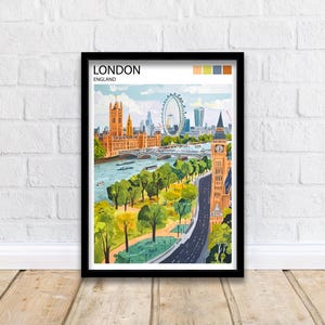 London Travel Poster UK City Art London Print Scenic London Landmark Decor