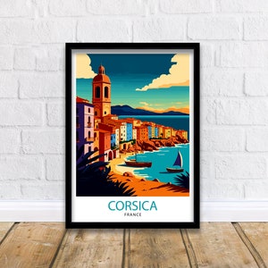 Impressão de viagem da Córsega, França, arte de parede da Córsega, decoração para casa da Córsega, ilustração da Córsega, pôster de viagem, presente da Córsega, decoração para casa da França