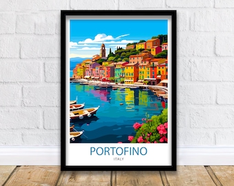 Portofino Italy Travel Print  Portofino Wall Decor Portofino Poster Italy Travel Prints Portofino Art Print Portofino Illustration Portofino