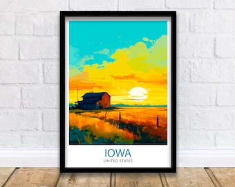 Iowa USA Travel Print| Iowa Wall Decor Iowa Poster USA Travel Prints Iowa Art Print Iowa Illustration Iowa Wall Art