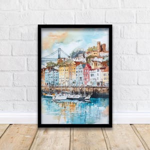 Bristol Watercolor Painting UK City Art Bristol Print Scenic Bristol Decor Waterfront Art