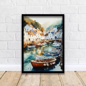 Mevagissey Watercolor Painting Cornwall Coastal Art Mevagissey Print Scenic Seaside Village Decor