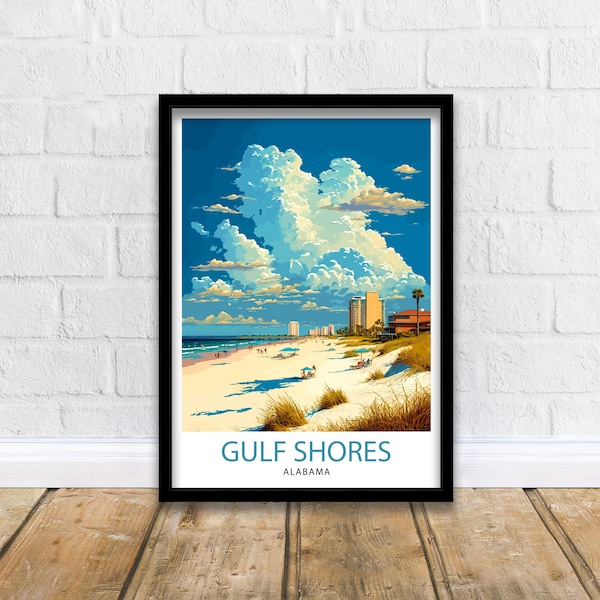 Gulf Shores Alabama Travel Print| Gulf Shores Wall Art Alabama Beach Print Gulf Shores Beach Decor Gulf Shores Alabama Illustration Gulf