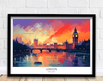London Skyline England Travel Print Wall Decor Wall Art London Skyline Wall Hanging Home Décor London Gift Art Lovers British Art Lover