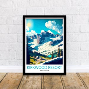 Kirkwood Ski Resort Travel Print| California Skiing Wall Art Kirkwood Mountain Illustration Ski Lodge Decor, Skiing Gift Winter Home Decor