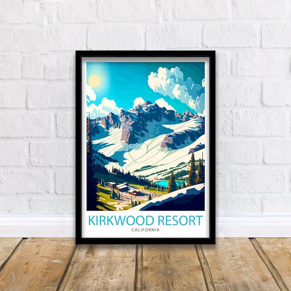 Kirkwood Ski Resort Travel Print| California Skiing Wall Art Kirkwood Mountain Illustration Ski Lodge Decor, Skiing Gift Winter Home Decor