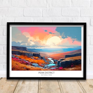 Peak District National Park Travel Print  Peak District Wall Decor Peak District Home Living Decor Peak District Illustration Travel Poster