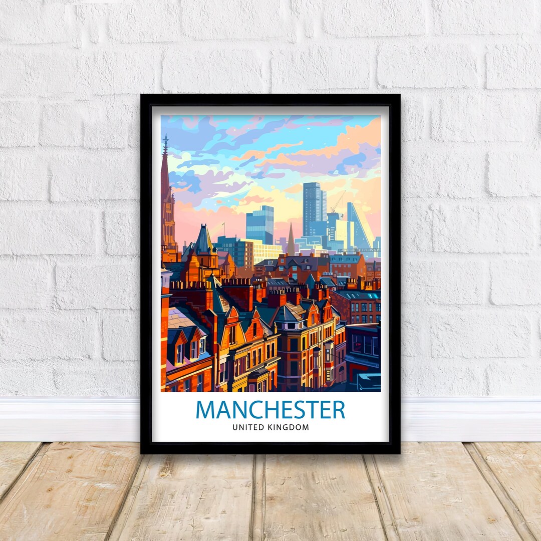 Manchester Poster Manchester Travel Print Manchester Wall Art Manchester Cityscape Travel ...