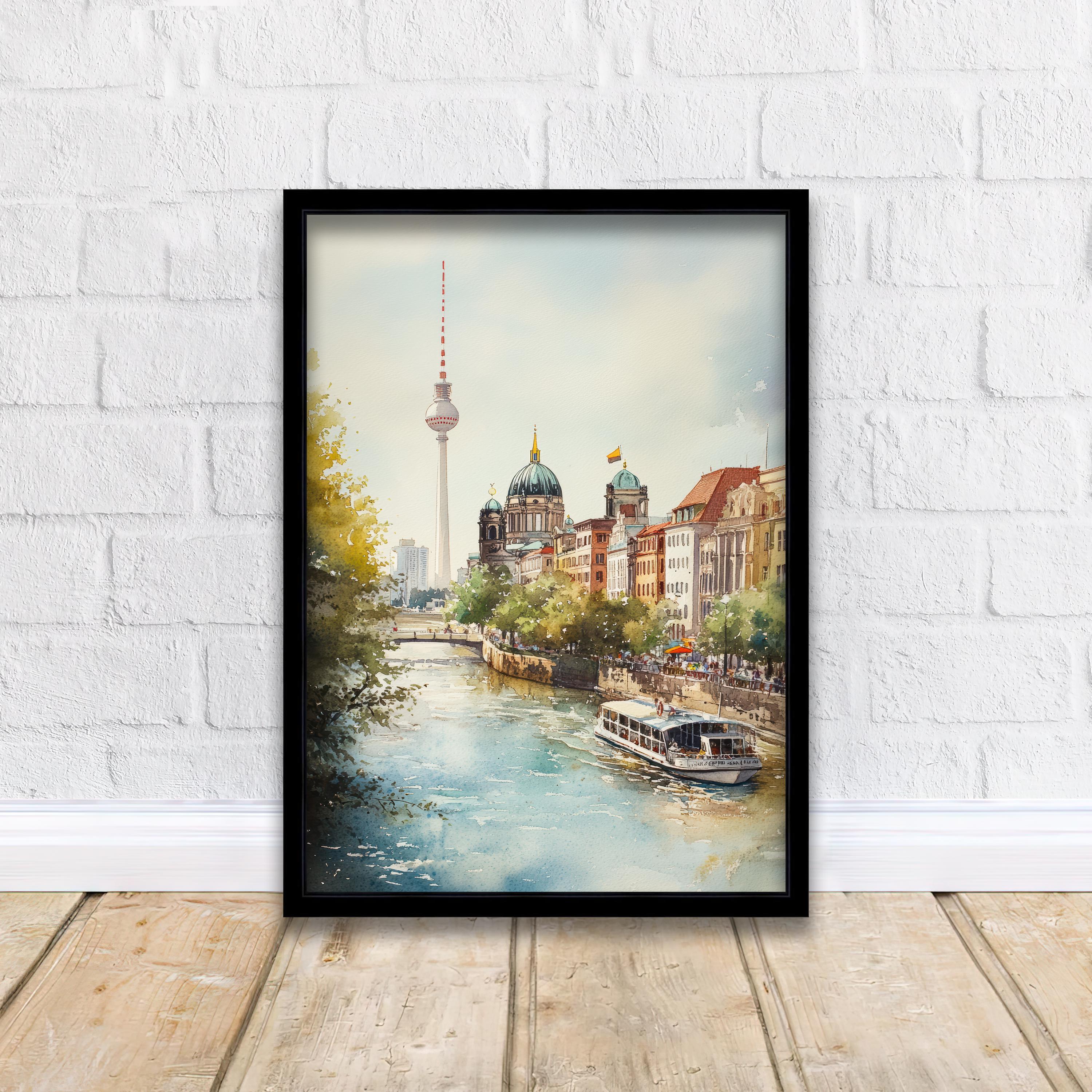 Impression Sur Toile Berlin Watercolour Abstract City - Art Mural Moderne Multicolore - Neuf