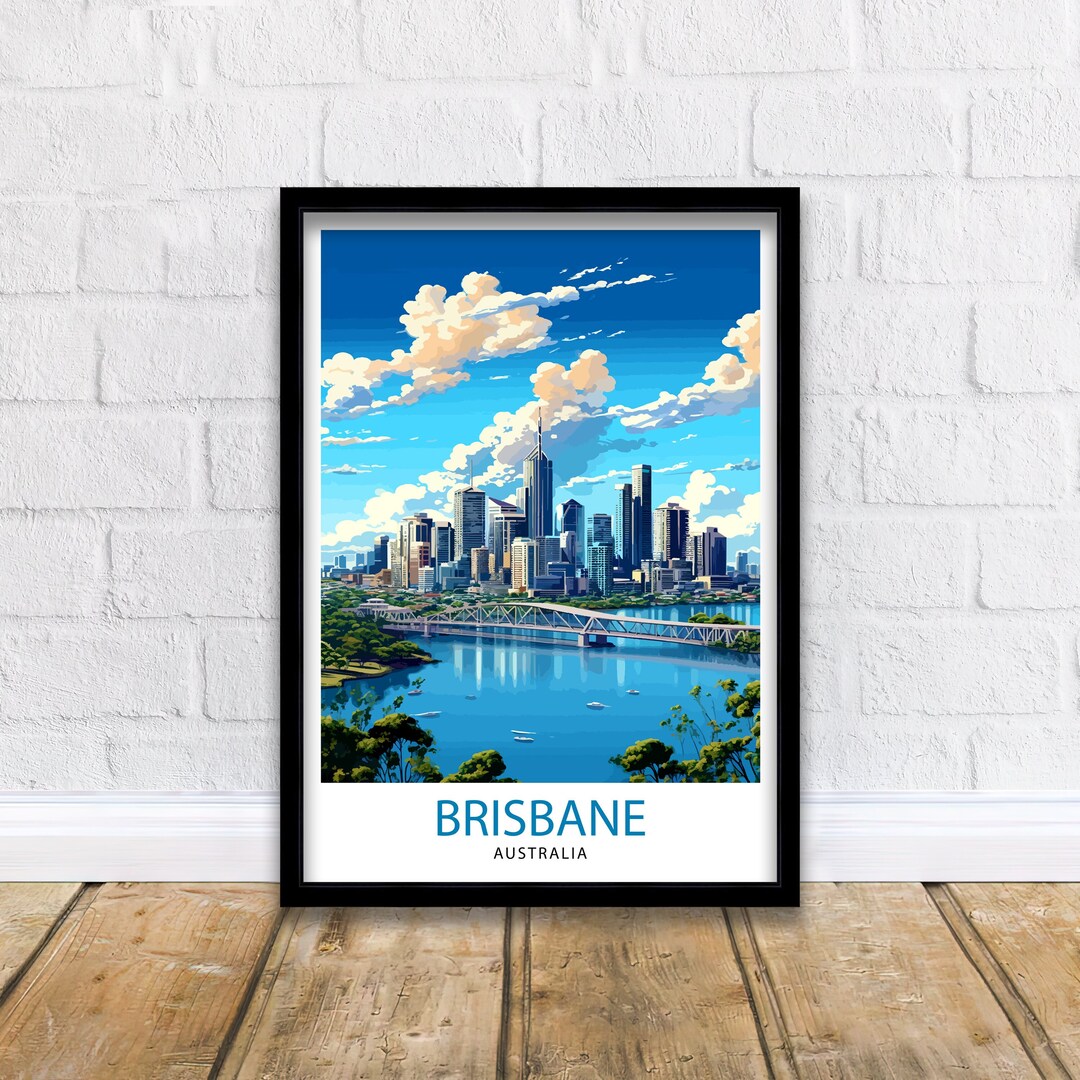 Brisbane Australia Travel Print Brisbane Wall Decor Brisbane Cityscape