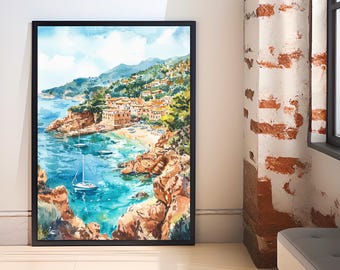 マヨルカ島の水彩画、スペイン旅行の絵画、バレアレス諸島の壁装飾