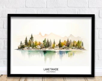 Lake Tahoe Travel Print Wall Art Decor Lake Tahoe Illustration Travel Poster Gift for Lake Tahoe California Home Decor