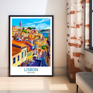 May include: A colorful illustration of Lisbon, Portugal, with a view of the city's rooftops and a bridge in the distance. The text "LISBON PORTUGAL" is at the bottom of the image.